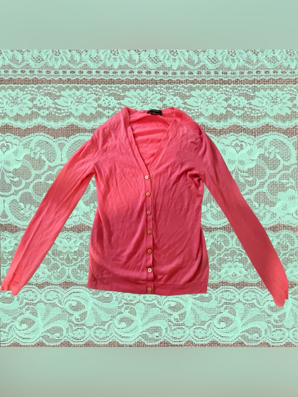 Holt Renfrew 100% Cashmere Cardigan Coral Pink Lightweight Knit